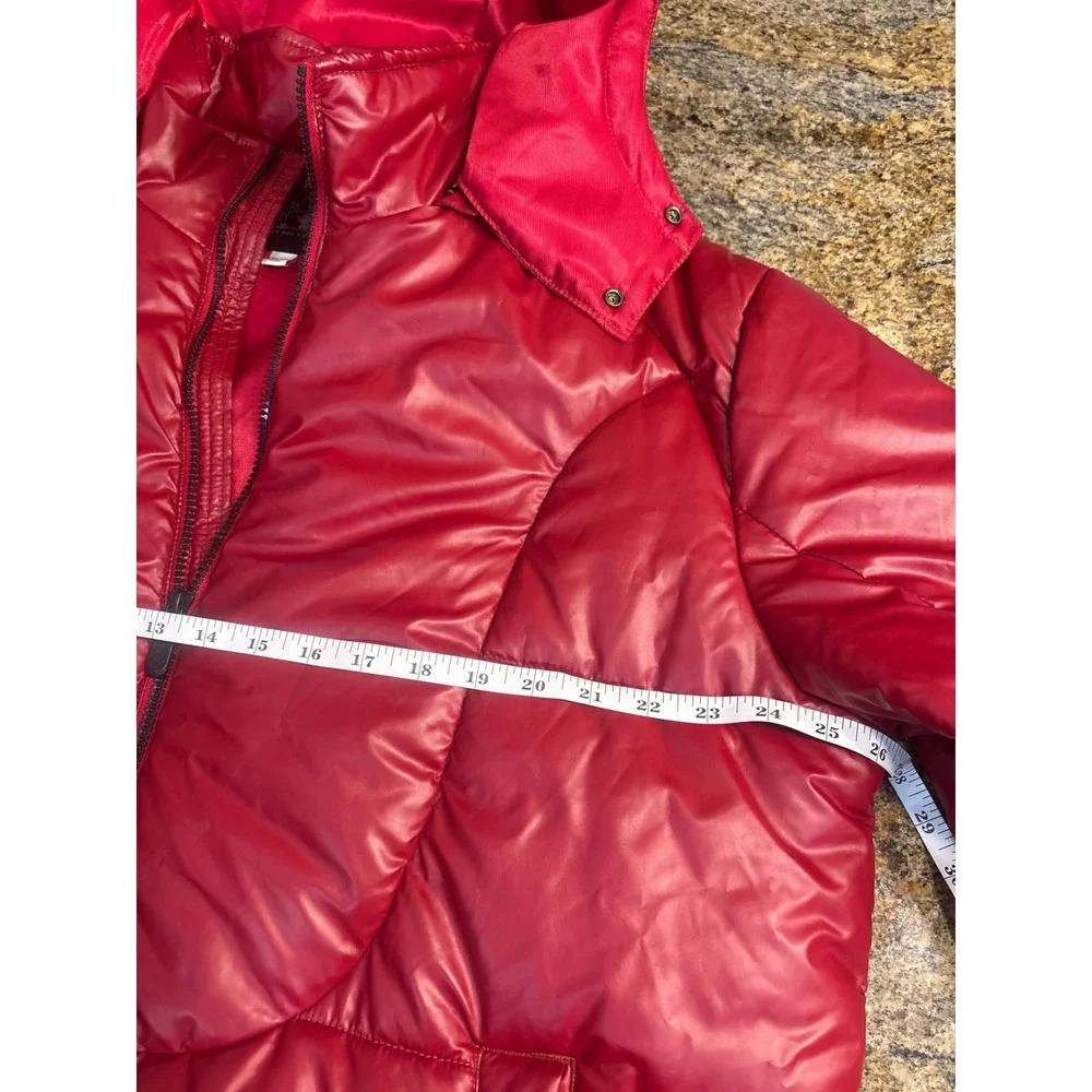 True Religion Mens Red Shiny Hooded‎ Puffer Jacket 2XL 36725-00 Full Zip Coat